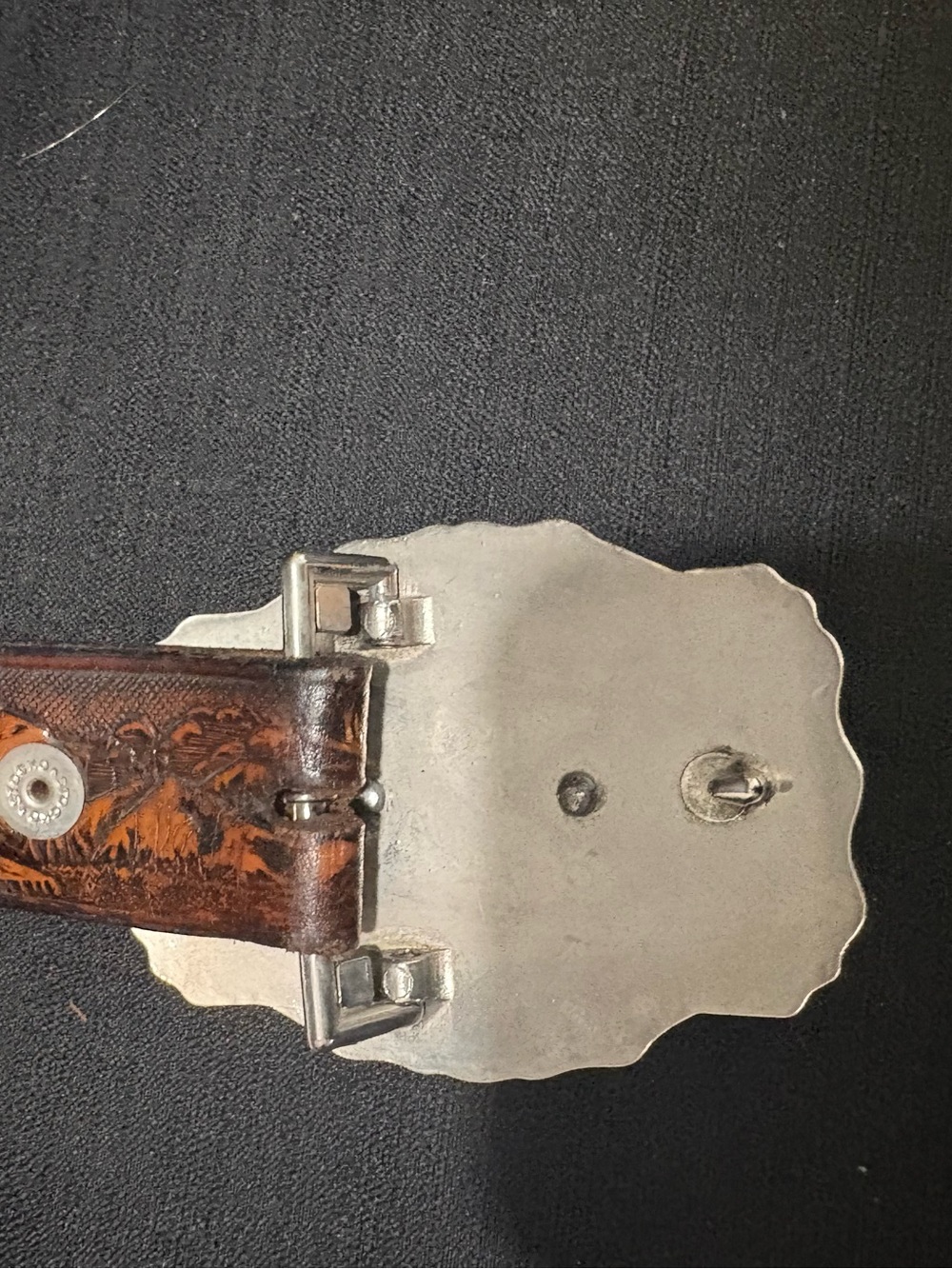 VTG. Raintree Native Southwest Thunderbird Silver Belt Buckle Leather Belt 77-81 - Picture 3 of 14